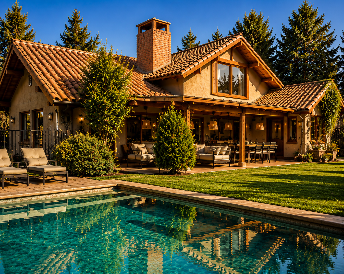 Moderna Casa Estilo Chileno con Piscina y Gran Jardín Familiar